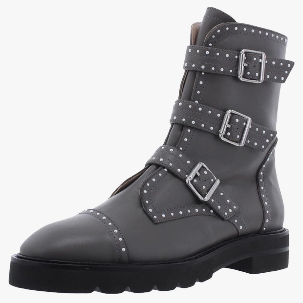 Stuart Weitzman Gray Combat Boots with Studded Details